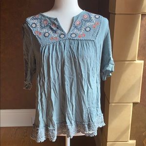 blue embroidered lace knox rose top